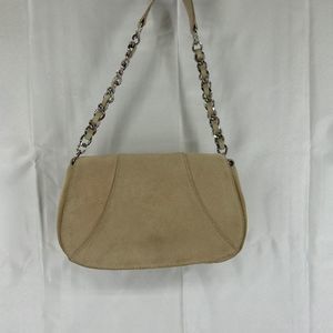 Ann Taylor Loft Cream Leather Mini Crossbody Bag Silver Chain Zip Closure